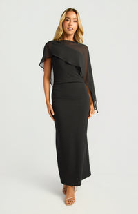 Kasi Chiffon One-Shoulder Dress - Black