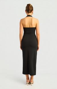 Jacey Halter Midi Dress - Black