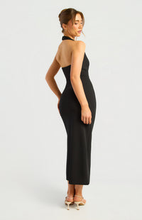 Jacey Halter Midi Dress - Black