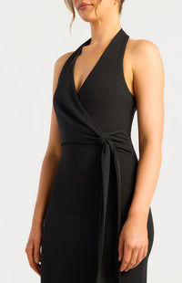 Jacey Halter Midi Dress - Black