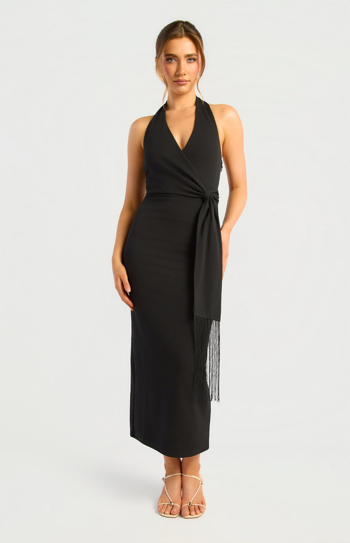 Jacey Halter Midi Dress - Black