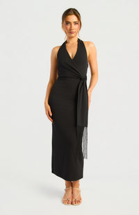 Jacey Halter Midi Dress - Black