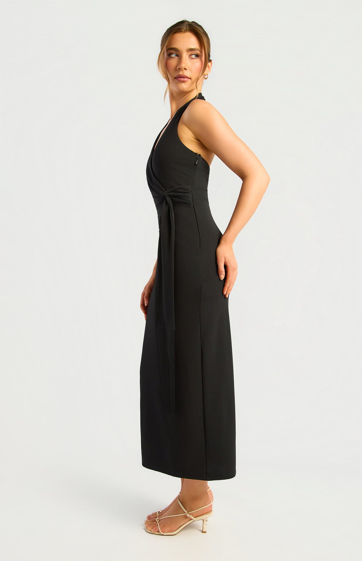 Jacey Halter Midi Dress - Black