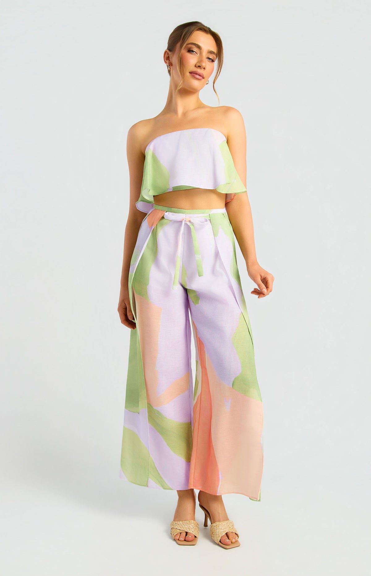Aviani Strapless Top & Pants Set - Apricot Green