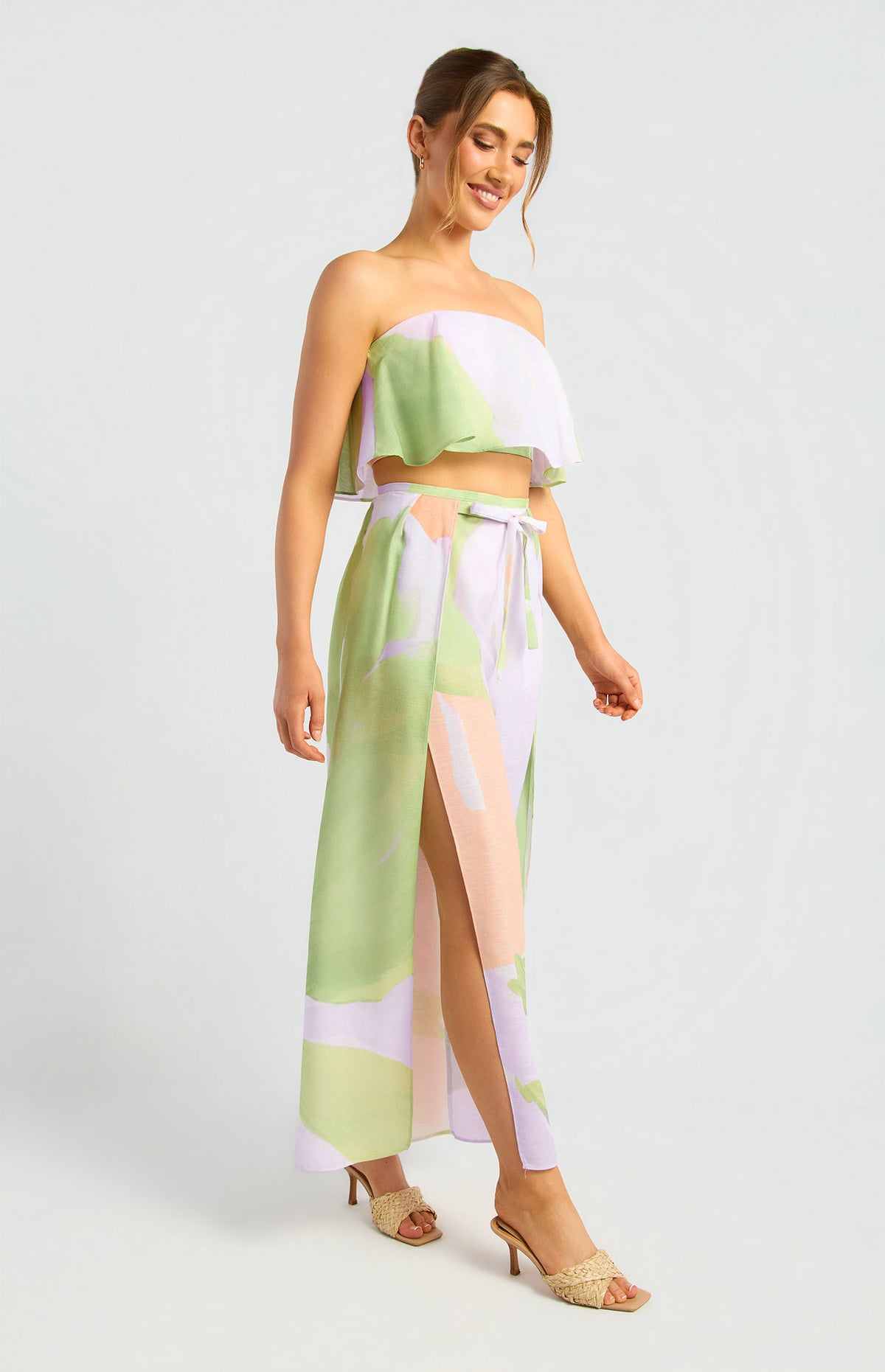 Aviani Strapless Top & Pants Set - Apricot Green