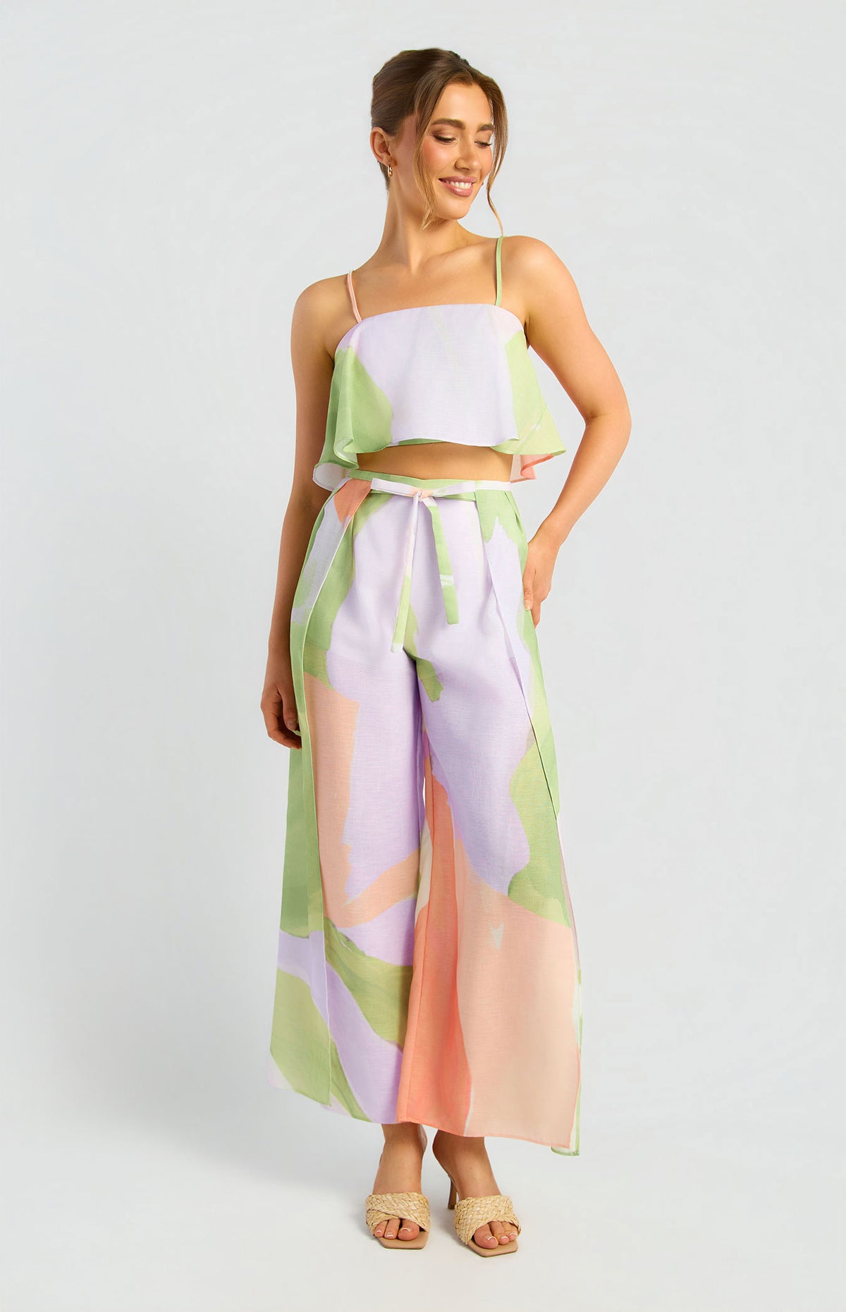 Aviani Strapless Top & Pants Set - Apricot Green
