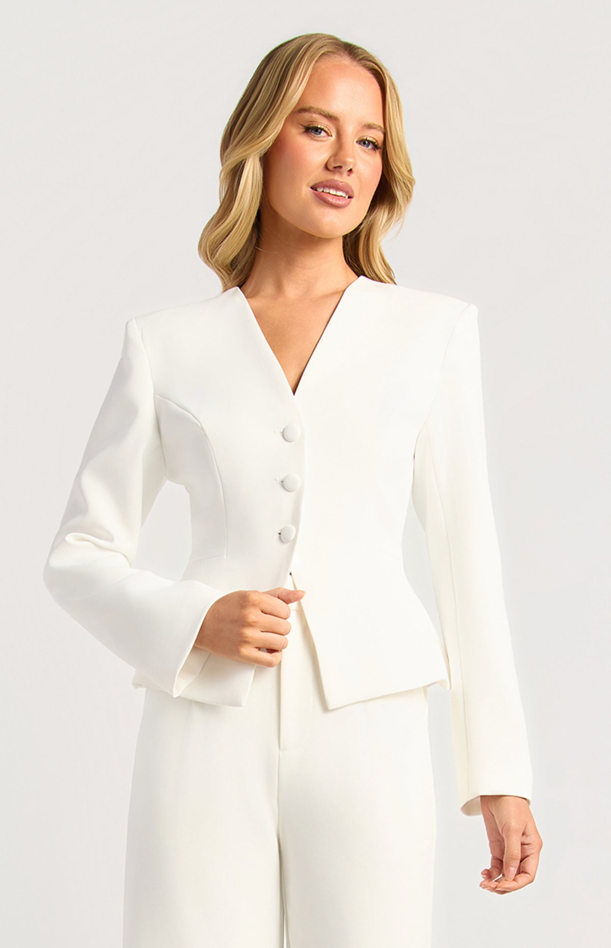 Makaylie Cinch Waist Blazer - White