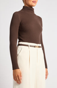 Steffi Turtle Neck Knit Top - Espresso