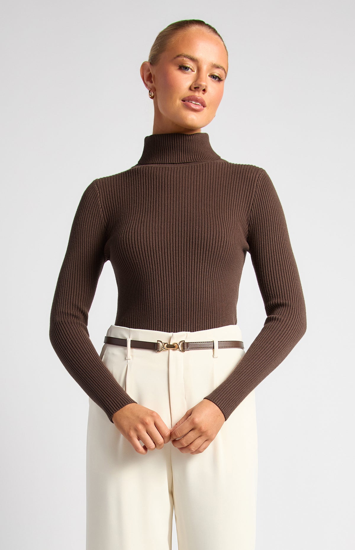 Steffi Turtle Neck Knit Top - Espresso