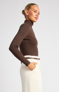Steffi Turtle Neck Knit Top - Espresso