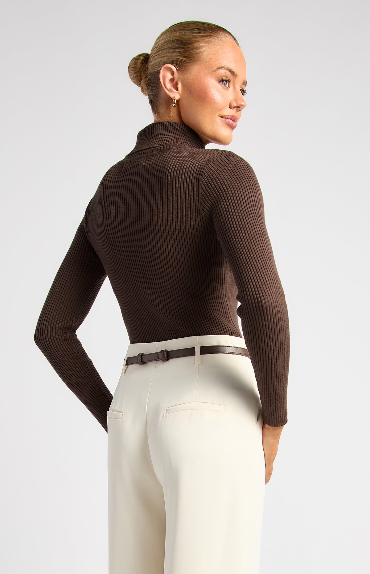 Steffi Turtle Neck Knit Top - Espresso