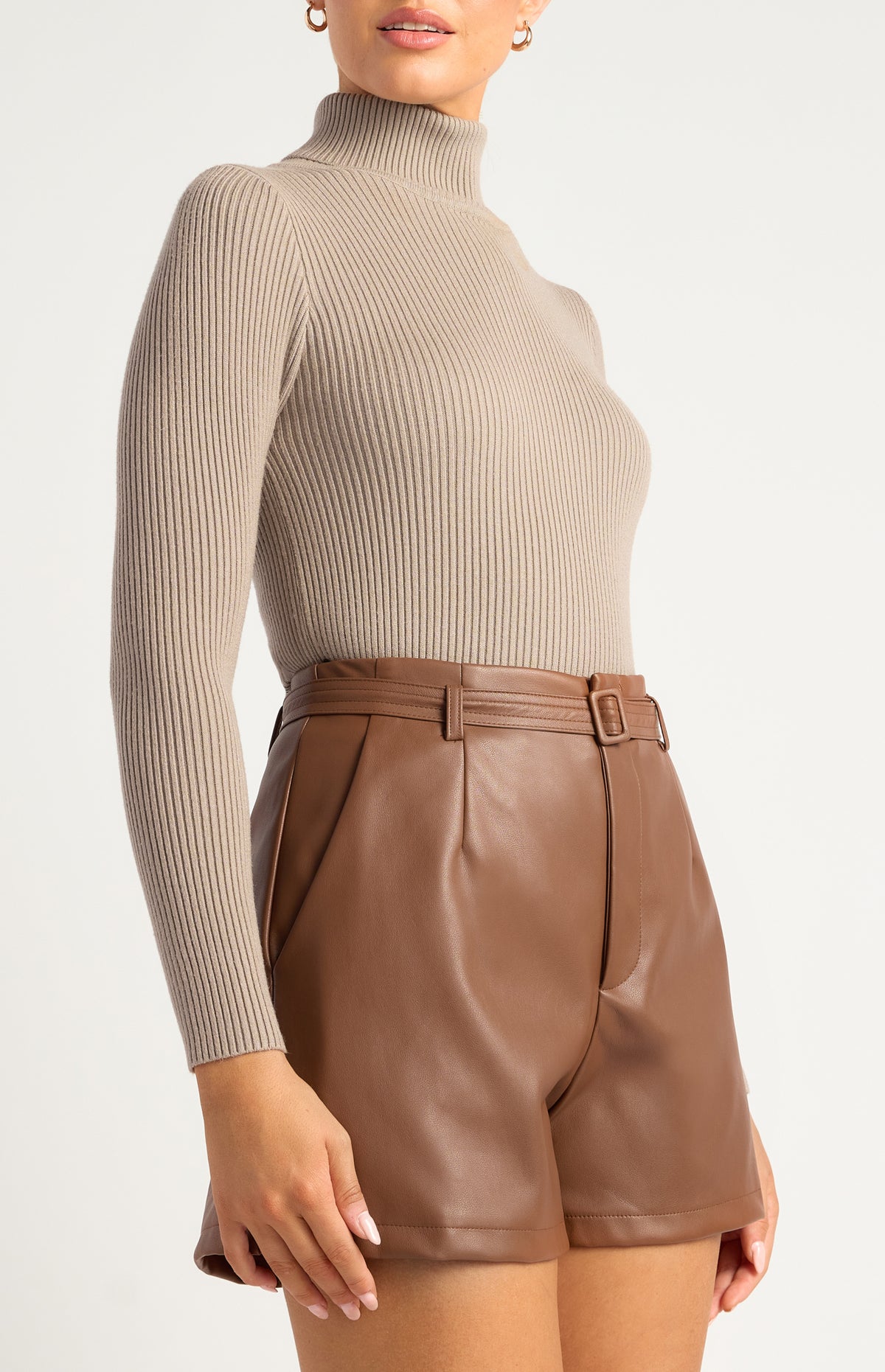 Steffi Turtle Neck Knit Top - Mushroom