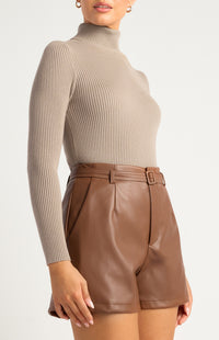 Steffi Turtle Neck Knit Top - Mushroom