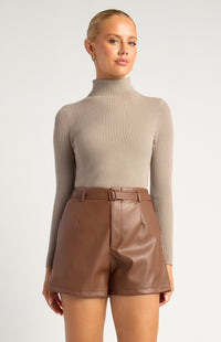 Steffi Turtle Neck Knit Top - Mushroom
