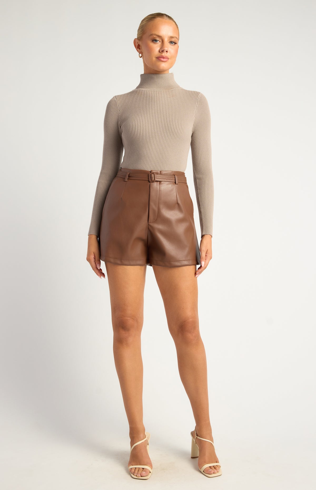 Steffi Turtle Neck Knit Top - Mushroom