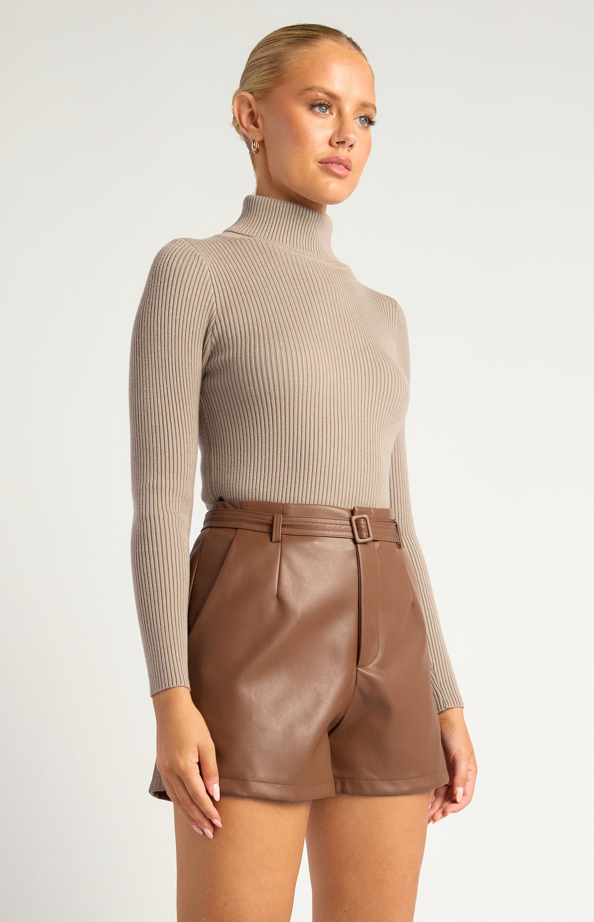 Steffi Turtle Neck Knit Top - Mushroom
