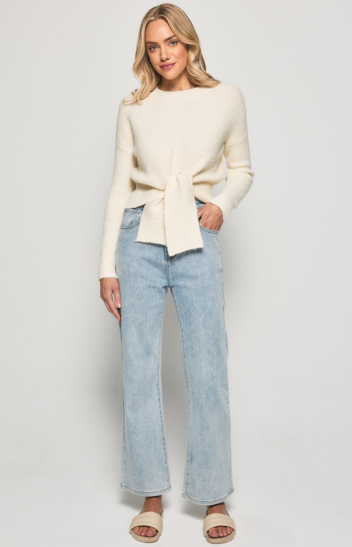 Calvi Long Sleeve Knit Top - White