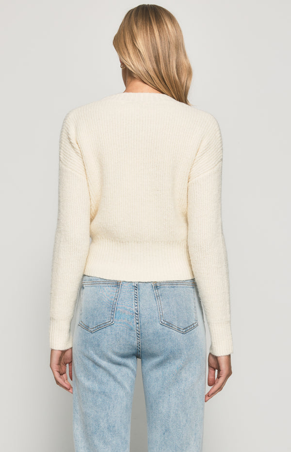 Calvi Long Sleeve Knit Top - White