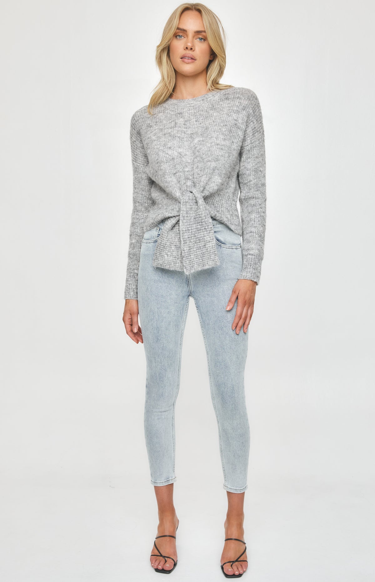 Calvi Long Sleeve Knit Top - Grey Marl