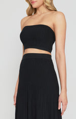 Kamille Strapless Top & Midi Length A-Line Skirt (Knit Set) - Black