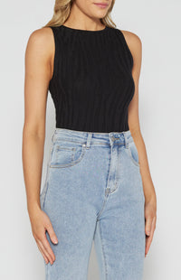 Austin Sleeveless, Textured Knit Top - Black