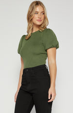 Nikayla Shirt Sleeve Top - Moss