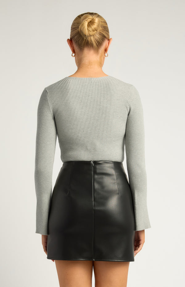 Sana Long Sleeve Knit Top - Grey
