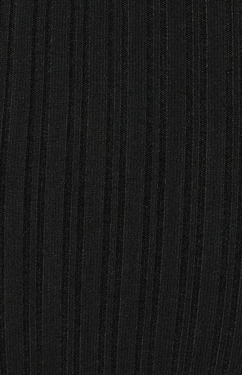 Luella Front Drawstring, Long Sleeve Knit Midi Dress - Black