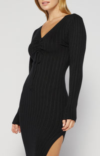 Luella Long Sleeve Knit Midi Dress - Black