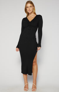 Luella Long Sleeve Knit Midi Dress - Black
