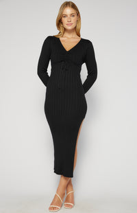 Luella Long Sleeve Knit Midi Dress - Black