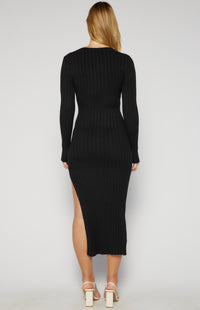 Luella Long Sleeve Knit Midi Dress - Black