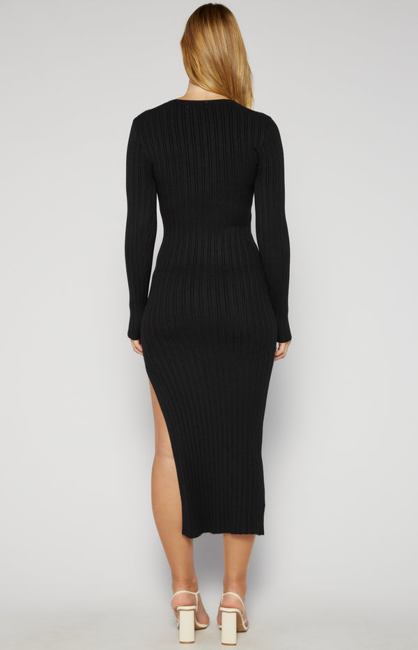 Luella Long Sleeve Knit Midi Dress - Black