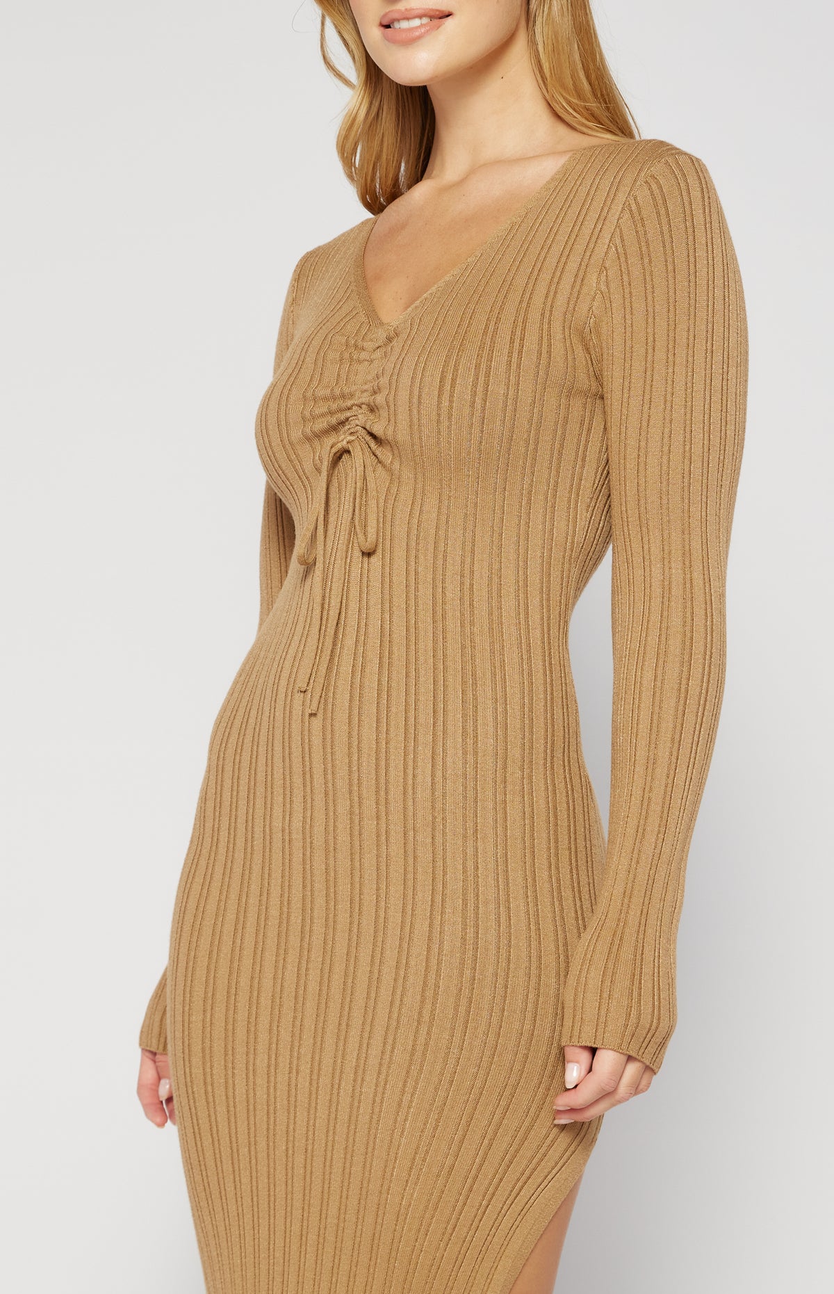 Luella Long Sleeve Knit Midi Dress - Coffee