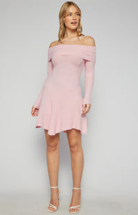 Tamison Off Shoulder Knit Mini Dress - Pink