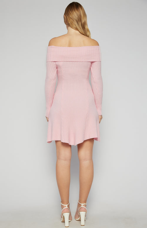 Tamison Off Shoulder Knit Mini Dress - Pink