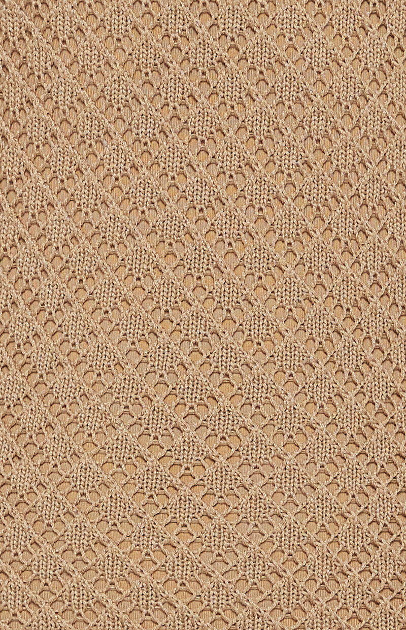 Janelle Round Neckline, Crochet Knit Maxi Dress - Latte