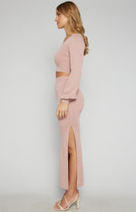 Alyce Long Sleeve Top & Skirt (Knit) Set - Blush