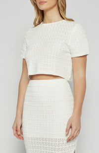 Martha Cropped Top & Maxi Skirt Knit Set - White