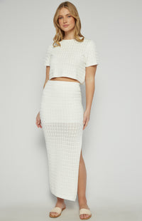 Martha Cropped Top & Maxi Skirt Knit Set - White