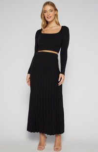 Ricki Knit Crop Top & Long Skirt Set - Black