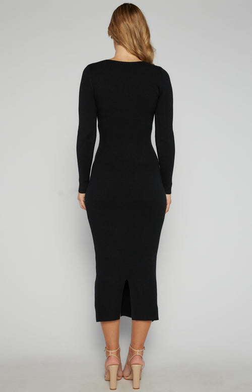 Corina Front Seam Detail Knit Midi Dress - Black