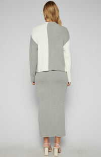 Zaneta Long Sleeve & Fitted Skirt (Knit Set) - Grey