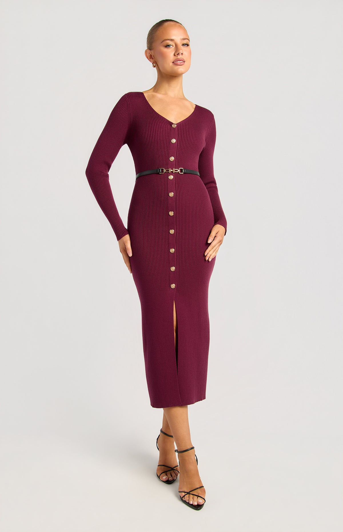 Carson Knit Midi Dress - Merlot