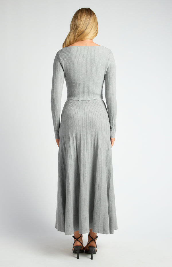 Verena Top & Maxi Skirt Knit Set - Grey Marl