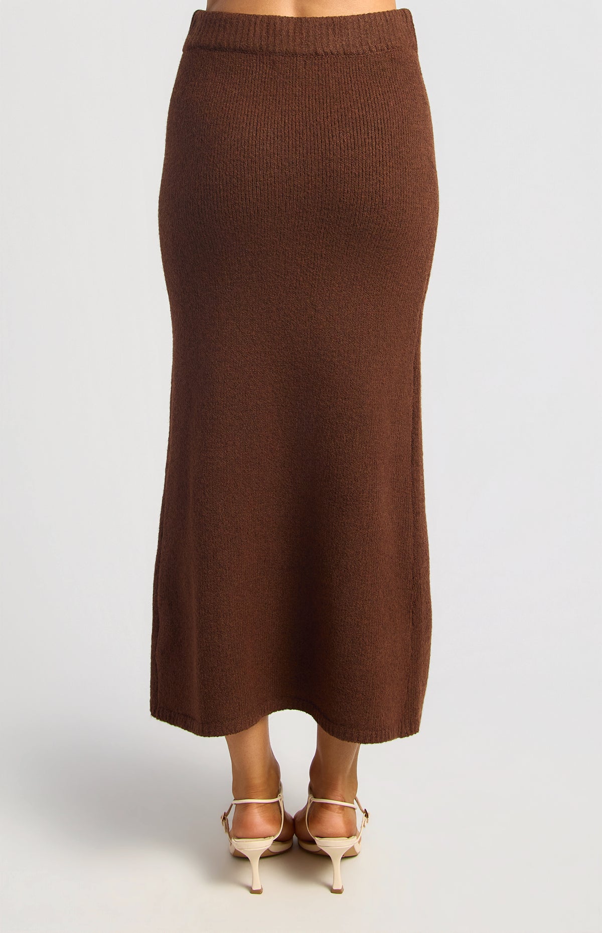 Zillah Fluffy Top & Skirt Knit Set - Dark Brown