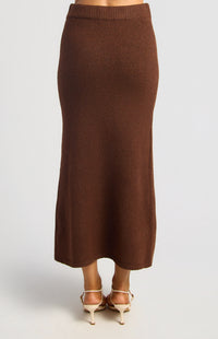 Zillah Fluffy Top & Skirt Knit Set - Dark Brown
