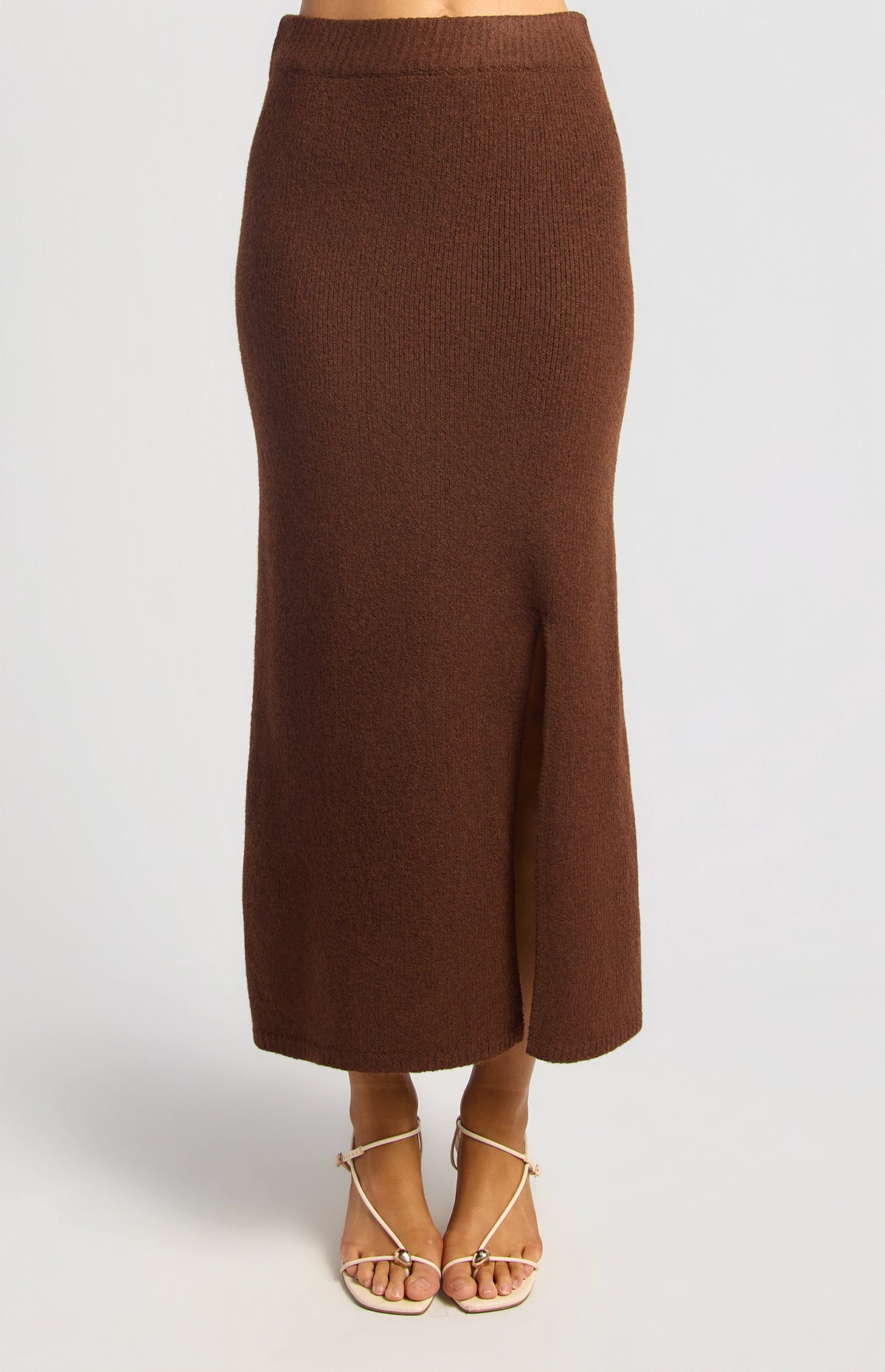 Zillah Fluffy Top & Skirt Knit Set - Dark Brown