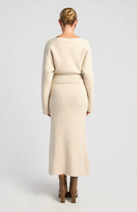 Zillah Fluffy Top & Skirt Knit Set - Oat Marl