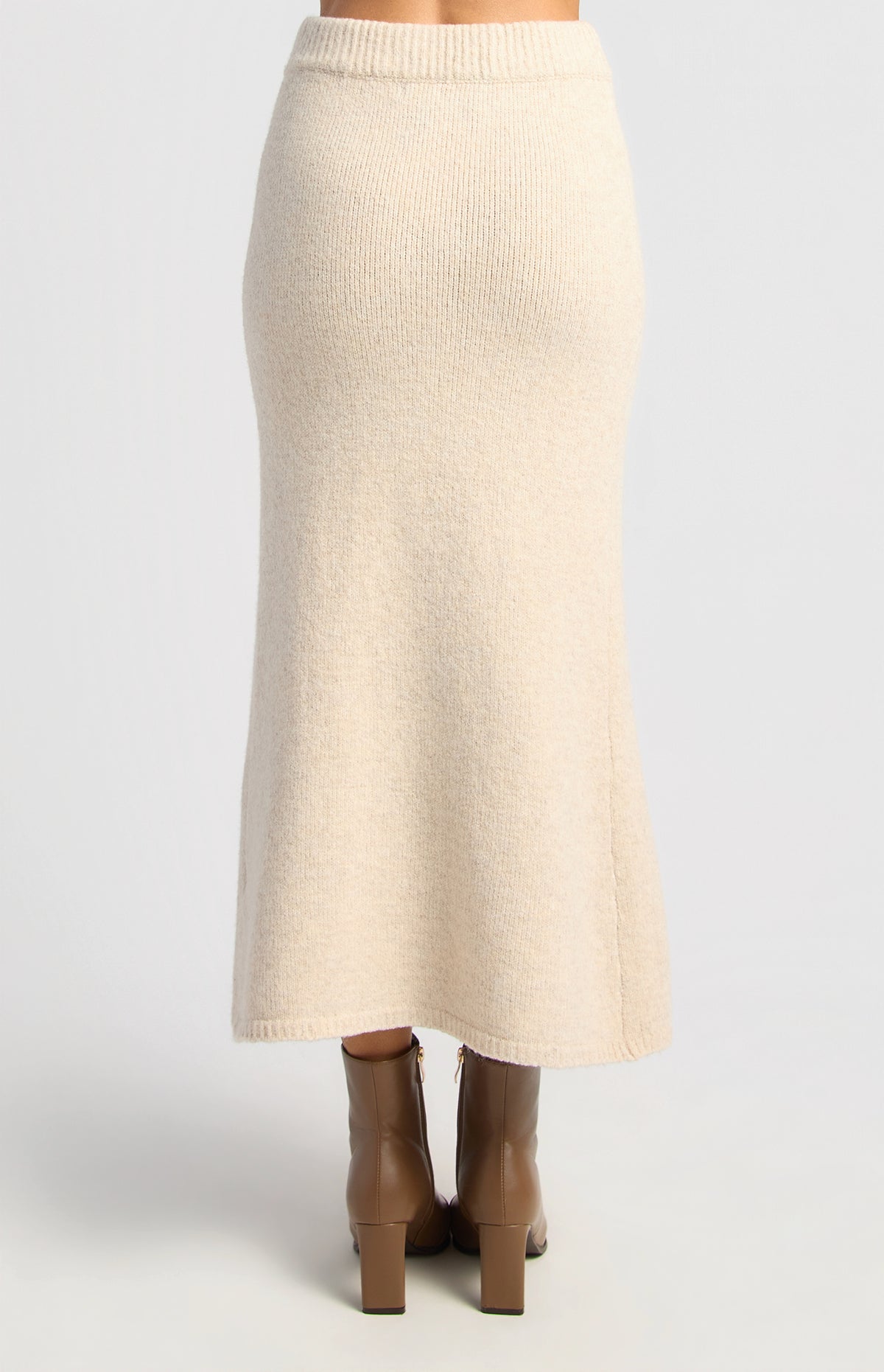 Zillah Fluffy Top & Skirt Knit Set - Oat Marl